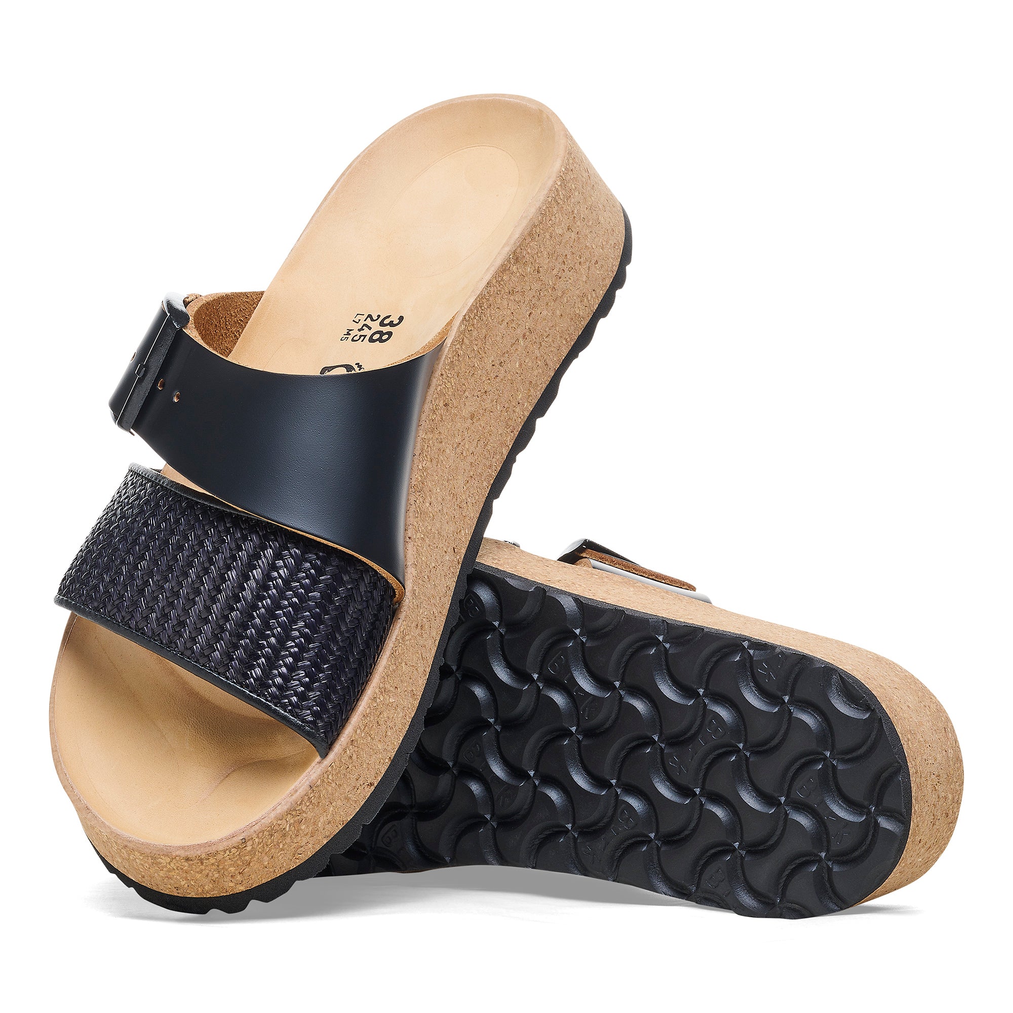 BIRKENSTOCK ALMINA LEATHER/RAFFIA | BLACK