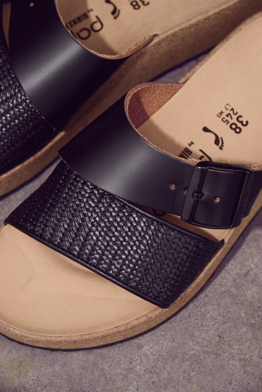 BIRKENSTOCK ALMINA LEATHER/RAFFIA | BLACK