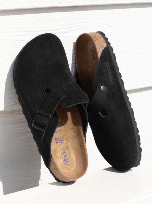 BIRKENSTOCK BOSTON SOFT FOOTBED SUEDE | BLACK