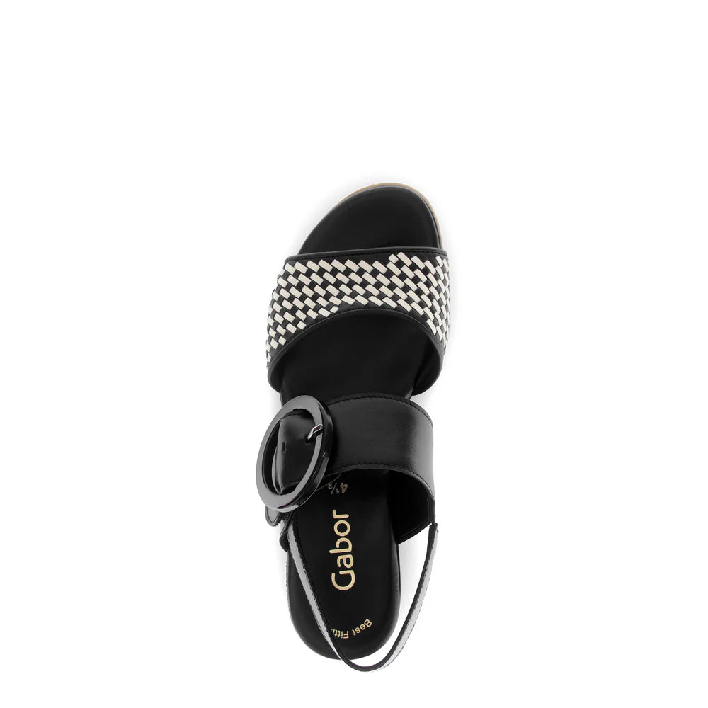 GABOR BUCKLE WEDGE SANDAL | BLACK/PANNA