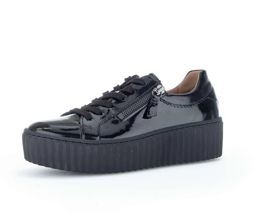 GABOR PATENT PLATFORM SNEAKER | BLACK