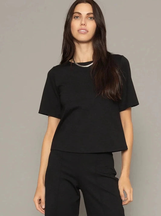 RIPLEY RADER PONTE KNIT SHORT SLEEVE TOP | BLACK