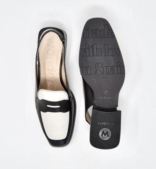 WONDERS ISEO SLINGBACK LOAFER | BLACK/OFF WHITE