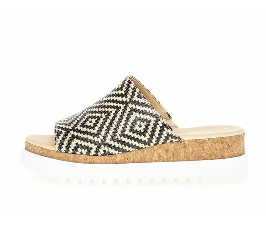GABOR SLIP ON PLATFORM MULE | TEXTILE AND CORK