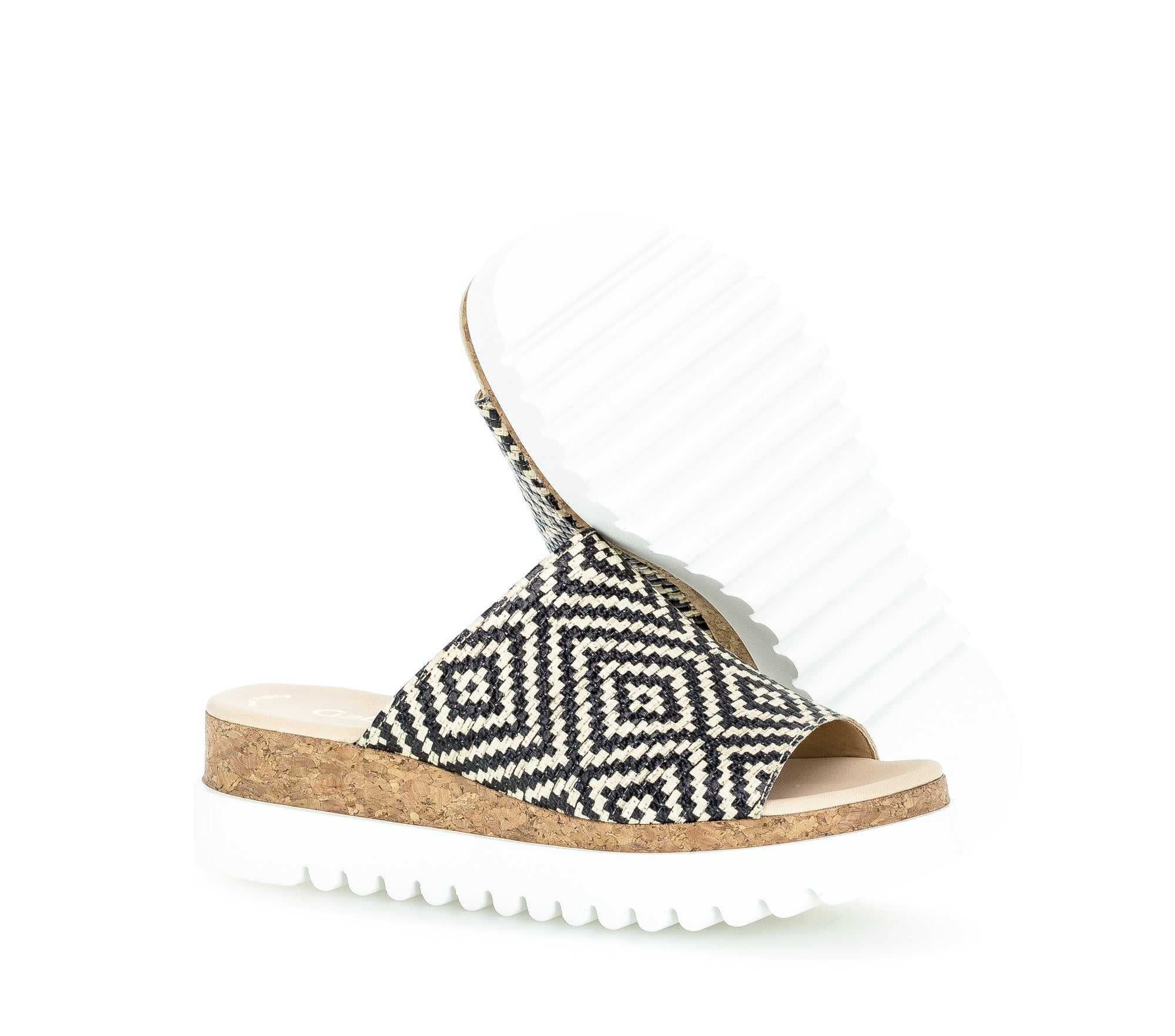 GABOR SLIP ON PLATFORM MULE | TEXTILE AND CORK