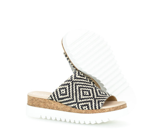 GABOR SLIP ON PLATFORM MULE | TEXTILE AND CORK