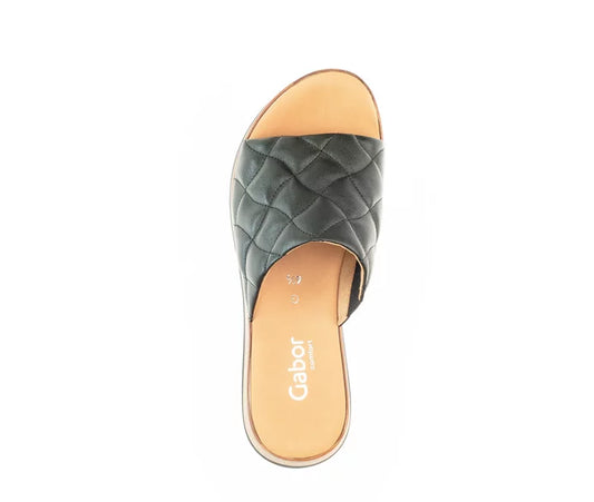 GABOR SLIP ON QUILTED LEATHER SLIDE | BLACK