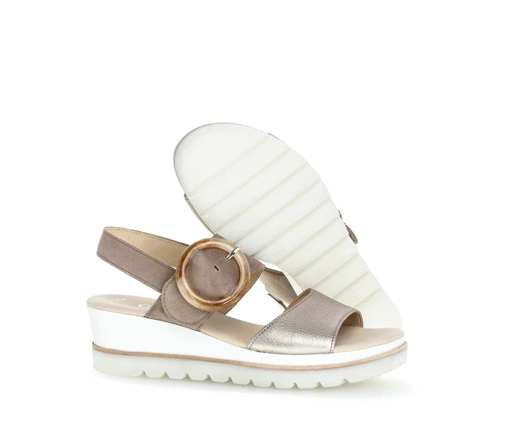 GABOR BUCKLE WEDGE SANDAL | PEWTER