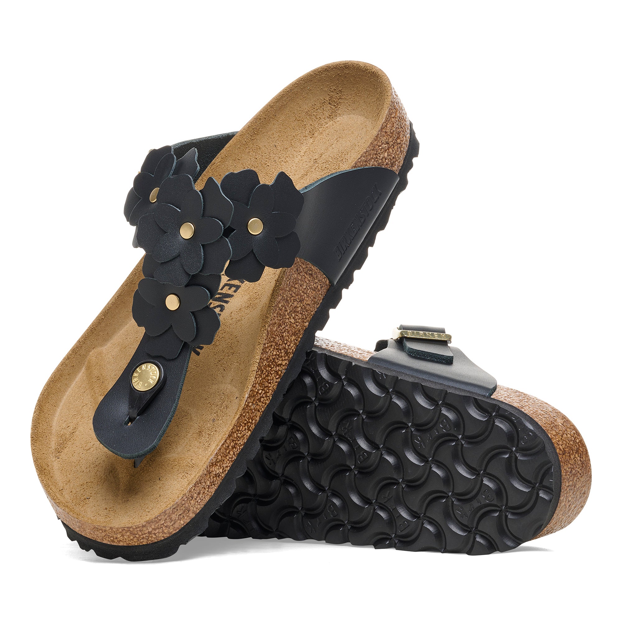 ジョエル・ペイネ、【A Chorus of Floralska】 BIRKENSTOCK GIZEH FLOWER LEATHER | BLACK – THE HEN HOUSE