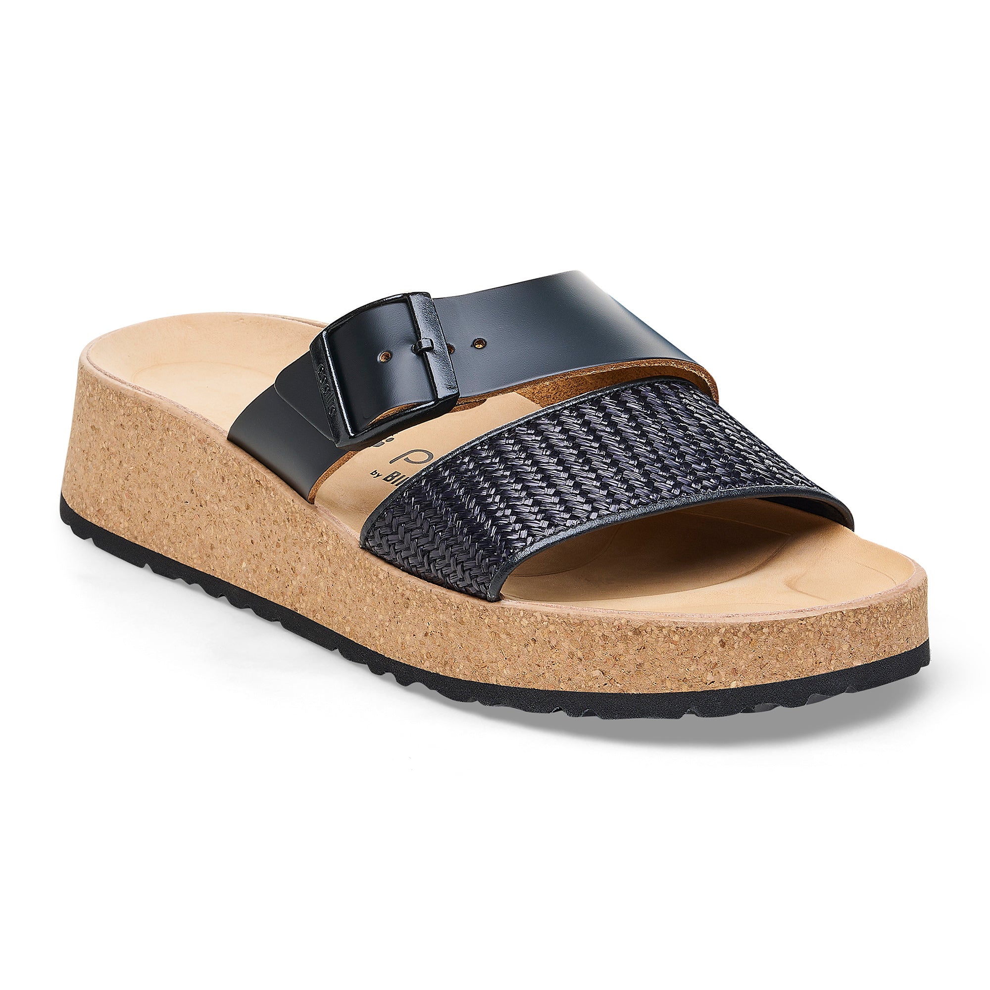 BIRKENSTOCK ALMINA LEATHER/RAFFIA | BLACK