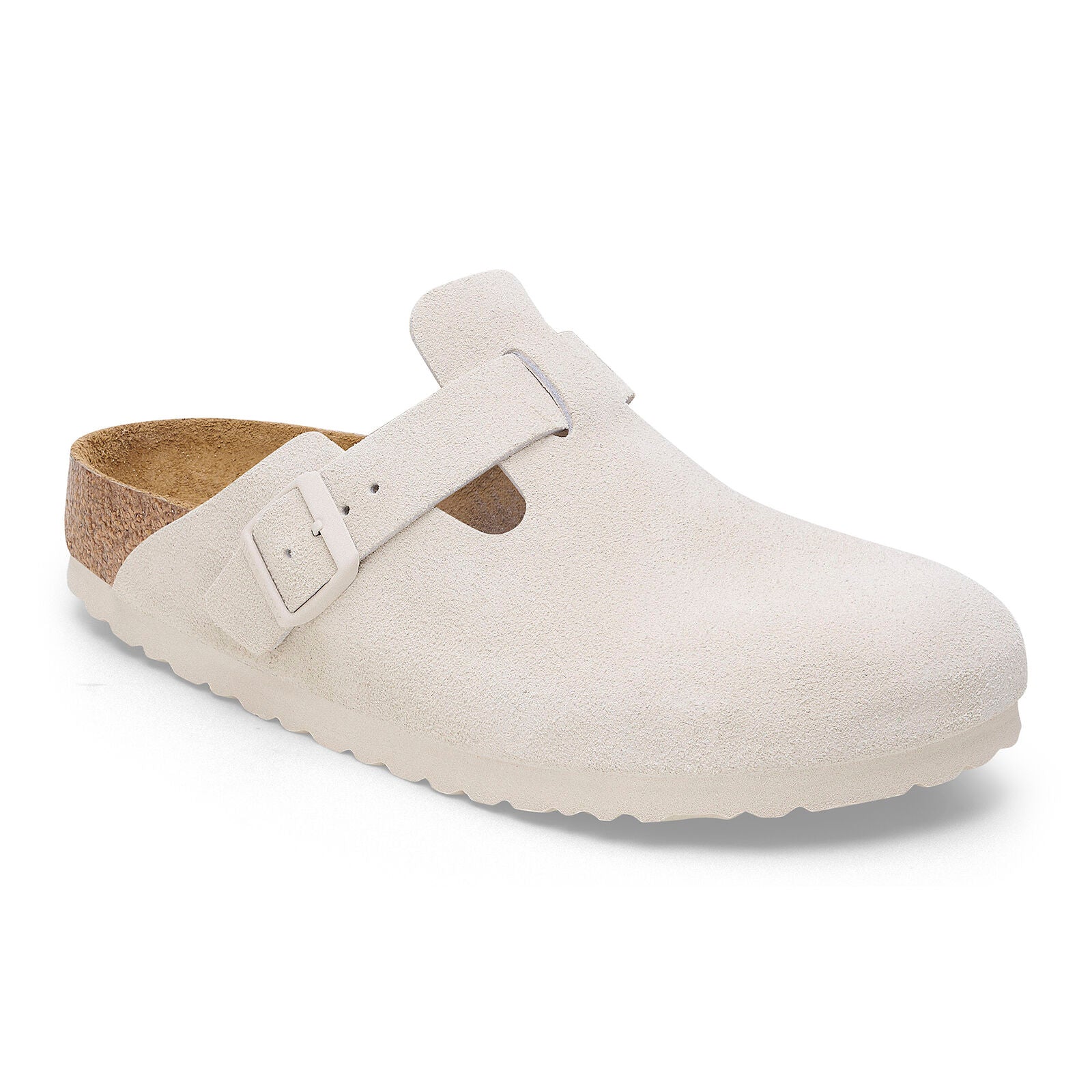 BIRKENSTOCK BOSTON SOFT FOOTBED SUEDE NARROW | ANTIQUE WHITE