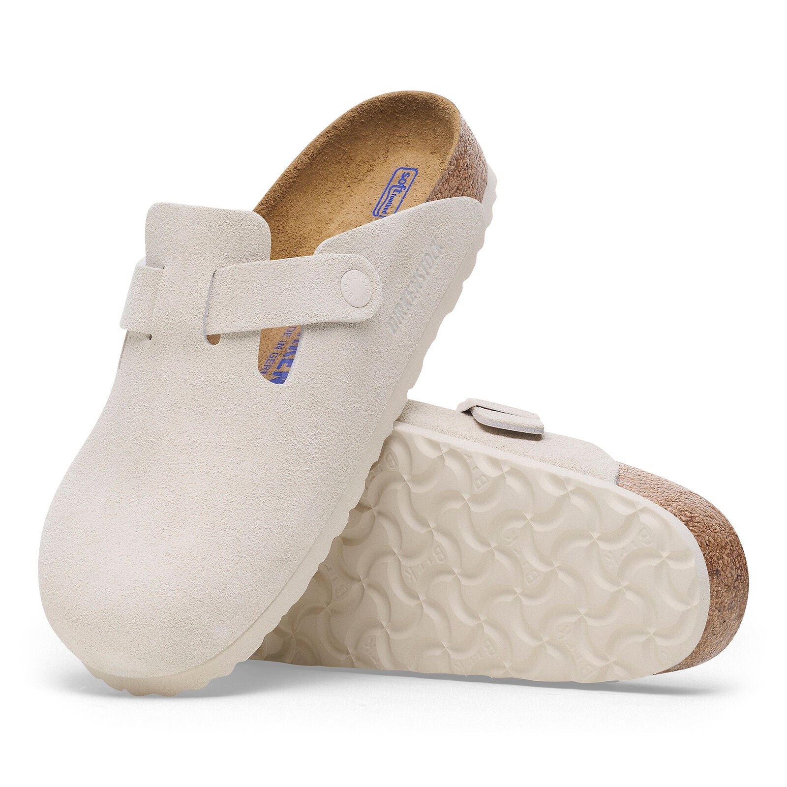 BIRKENSTOCK BOSTON SOFT FOOTBED SUEDE NARROW | ANTIQUE WHITE