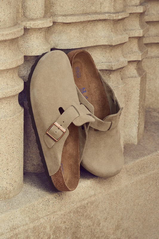 BIRKENSTOCK BOSTON SOFT FOOTBED SUEDE | TAUPE