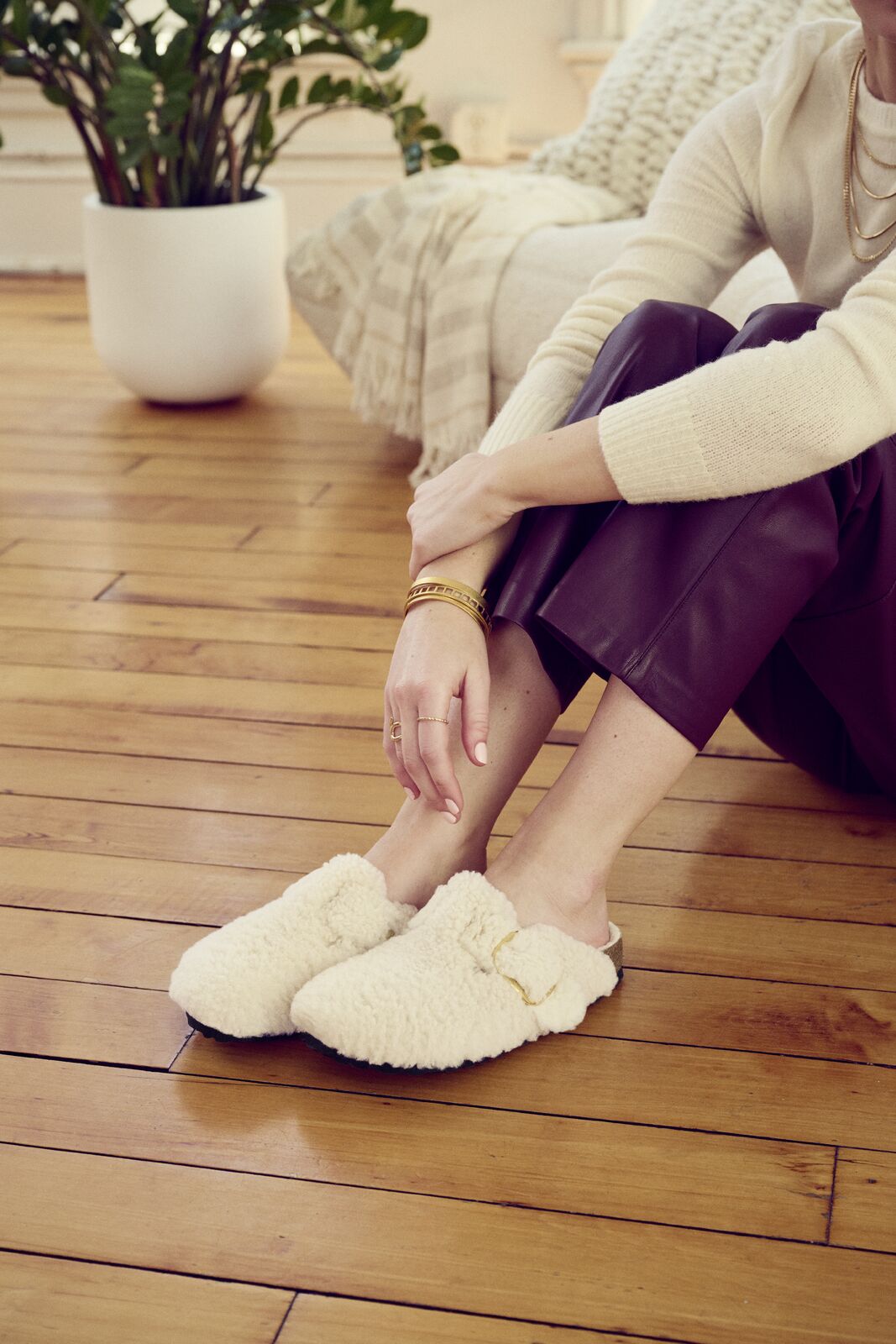 BIRKENSTOCK BOSTON BIG BUCKLE SHEARLING TEDDY | EGGSHELL