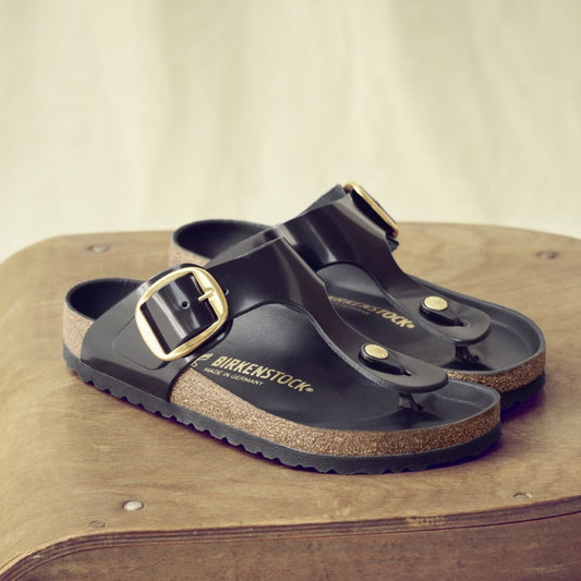 BIRKENSTOCK GIZEH BIG BUCKLE HIGH SHINE LEATHER | BLACK