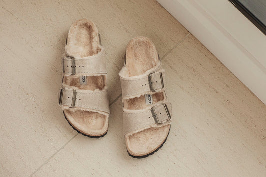 BIRKENSTOCK ARIZONA SHEARLING SUEDE LEATHER | TAUPE