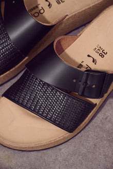 BIRKENSTOCK ALMINA LEATHER/RAFFIA | BLACK