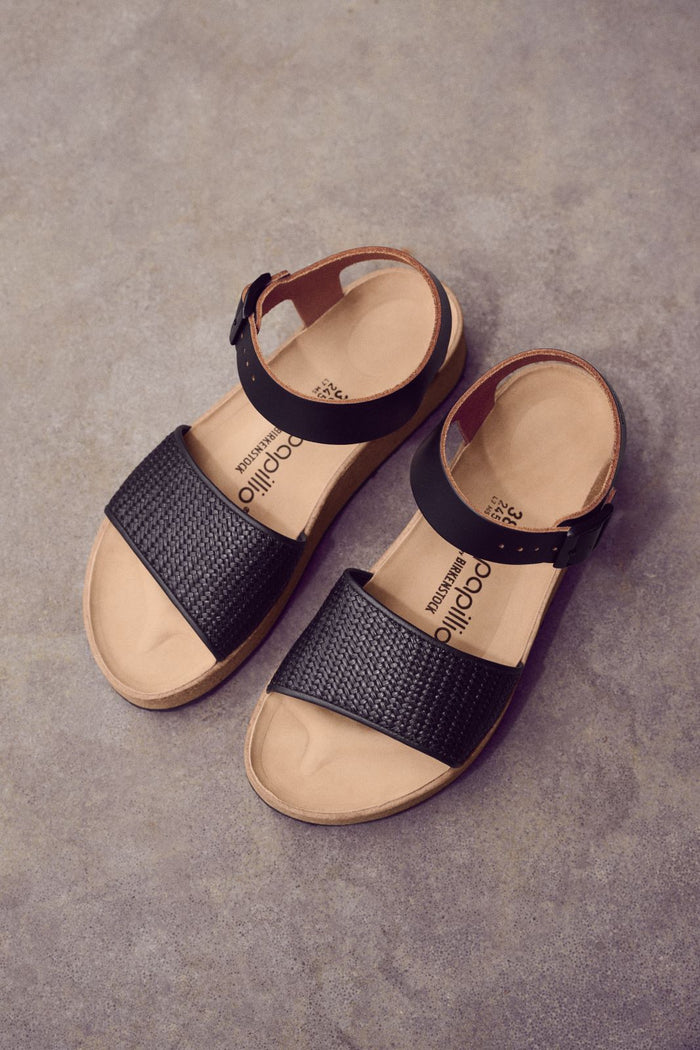 BIRKENSTOCK GLENDA LEATHER/RAFFIA | BLACK