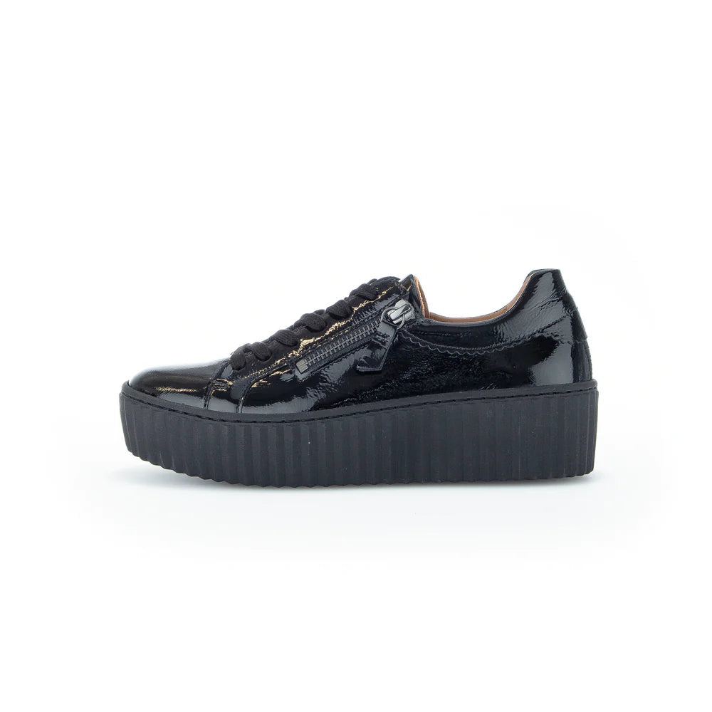 GABOR PATENT PLATFORM SNEAKER | BLACK