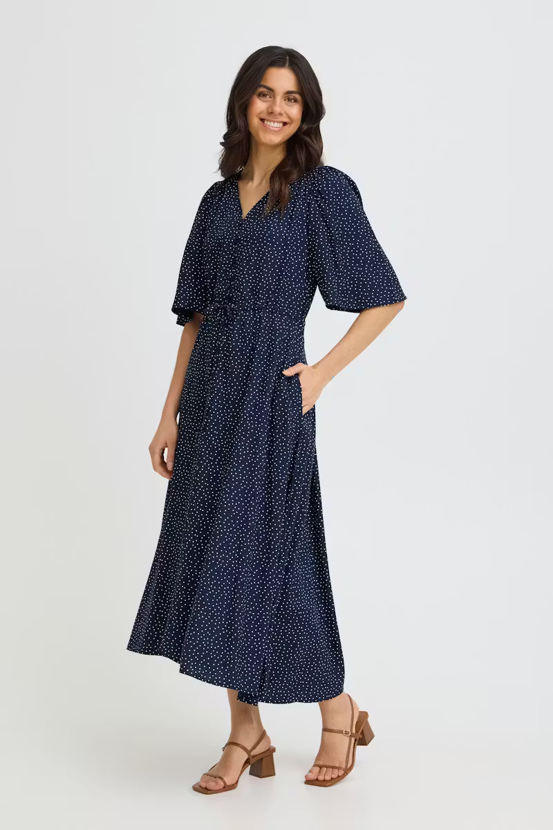 FRANSA LAYA DRESS | NAVY DOTS
