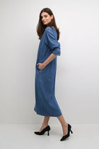 CREAM GERTA DRESS | ALASKA MID BLUE DENIM