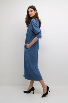 CREAM GERTA DRESS | ALASKA MID BLUE DENIM