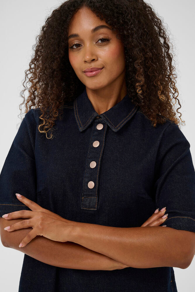 CREAM DENAYA DRESS | DARK BLUE DENIM