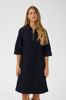 CREAM EA DRESS | CHICAGO RINSE BLUE