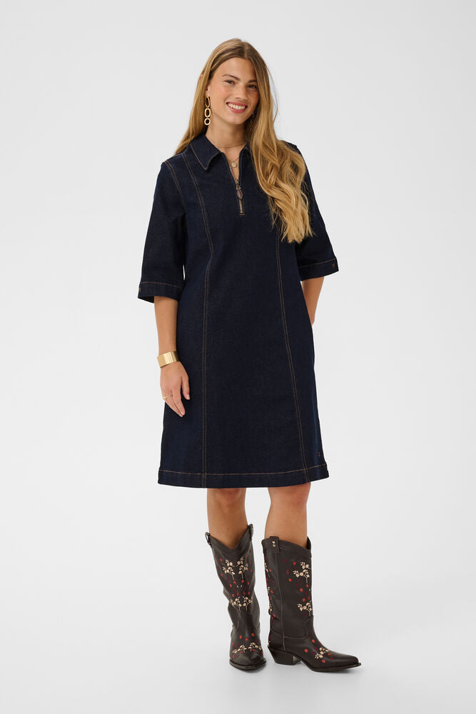 CREAM EA DRESS | CHICAGO RINSE BLUE