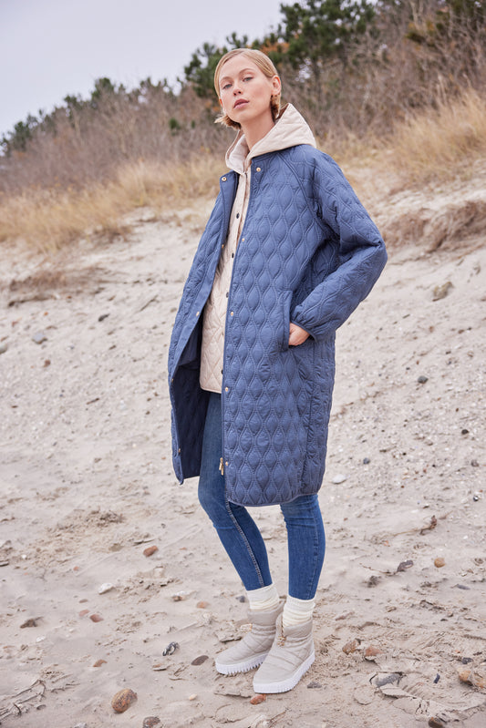 ILSE JACOBSEN LONG QUILTED COAT | OMBRE-BLUE