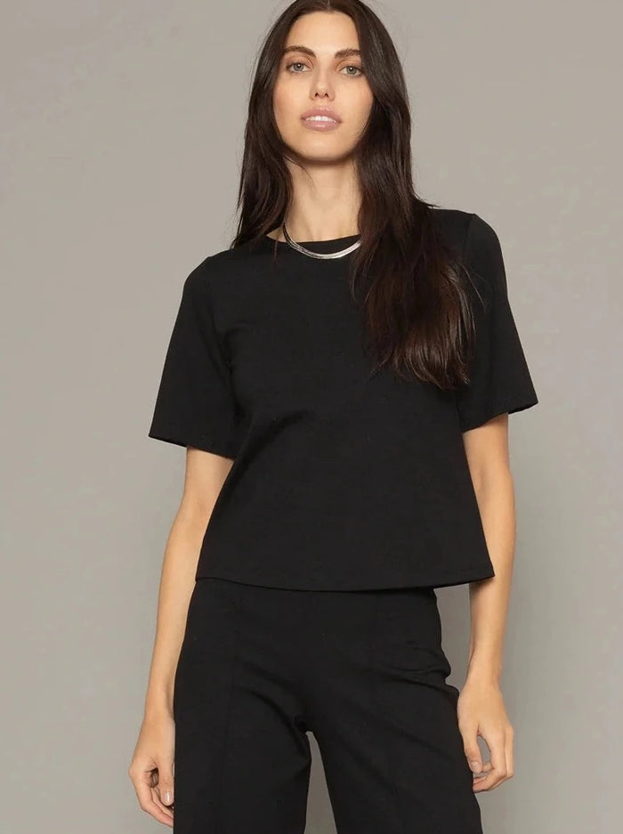 RIPLEY RADER PONTE KNIT SHORT SLEEVE TOP | BLACK