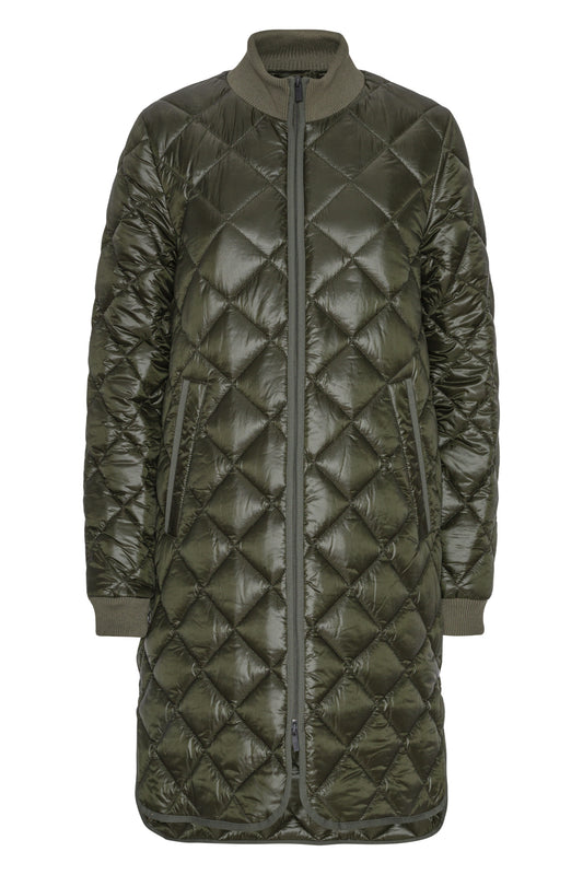 ILSE JACOBSEN LONG PEARL QUILTED COAT | DEEP OLIVE