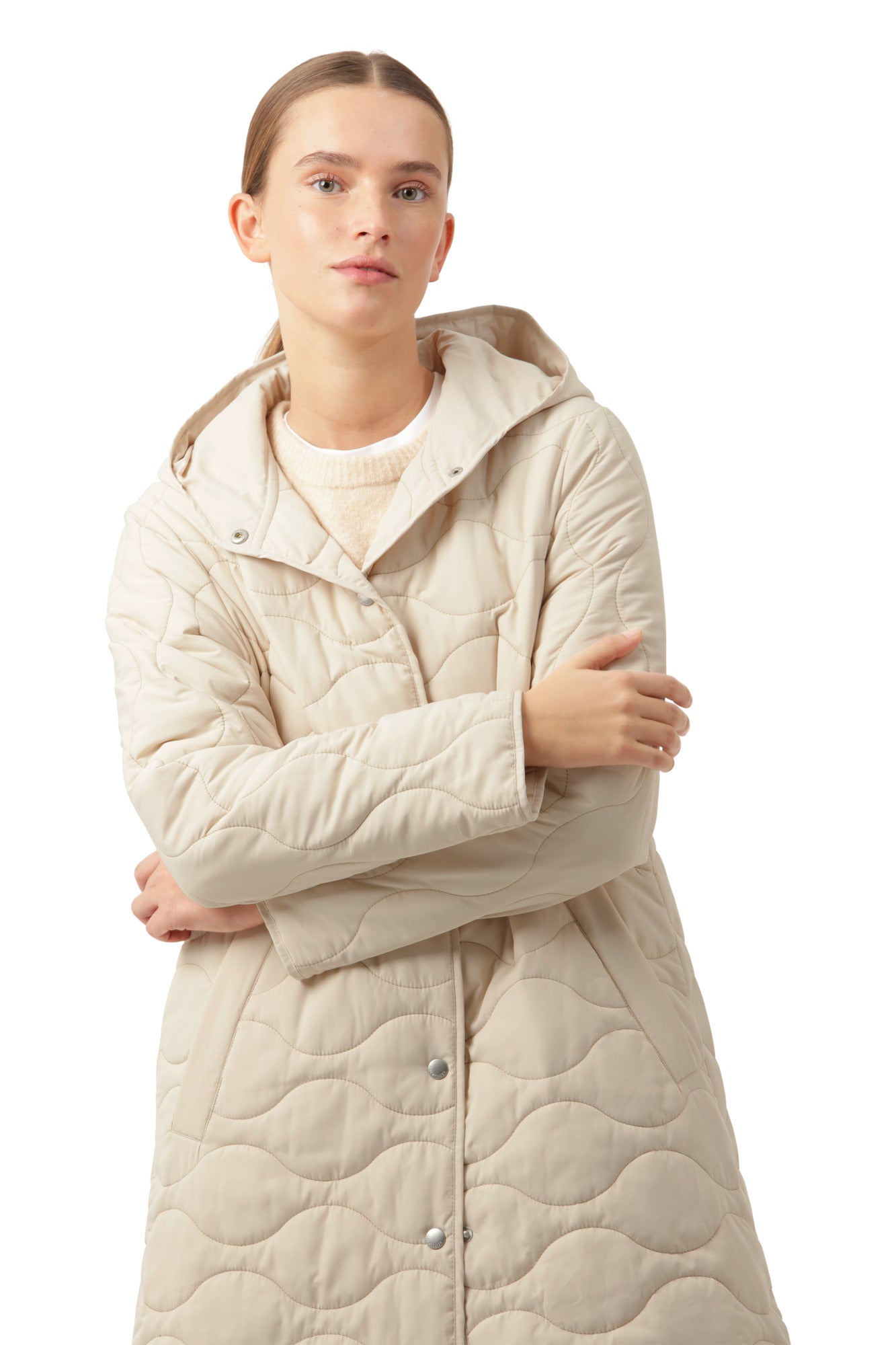 ILSE JACOBSEN LONG QUILTED HOODED COAT | LIGHT SAND