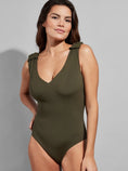 Load image into Gallery viewer, EMPREINTE KISS DEEP V NECKLINE SWIMSUIT | LICHEN
