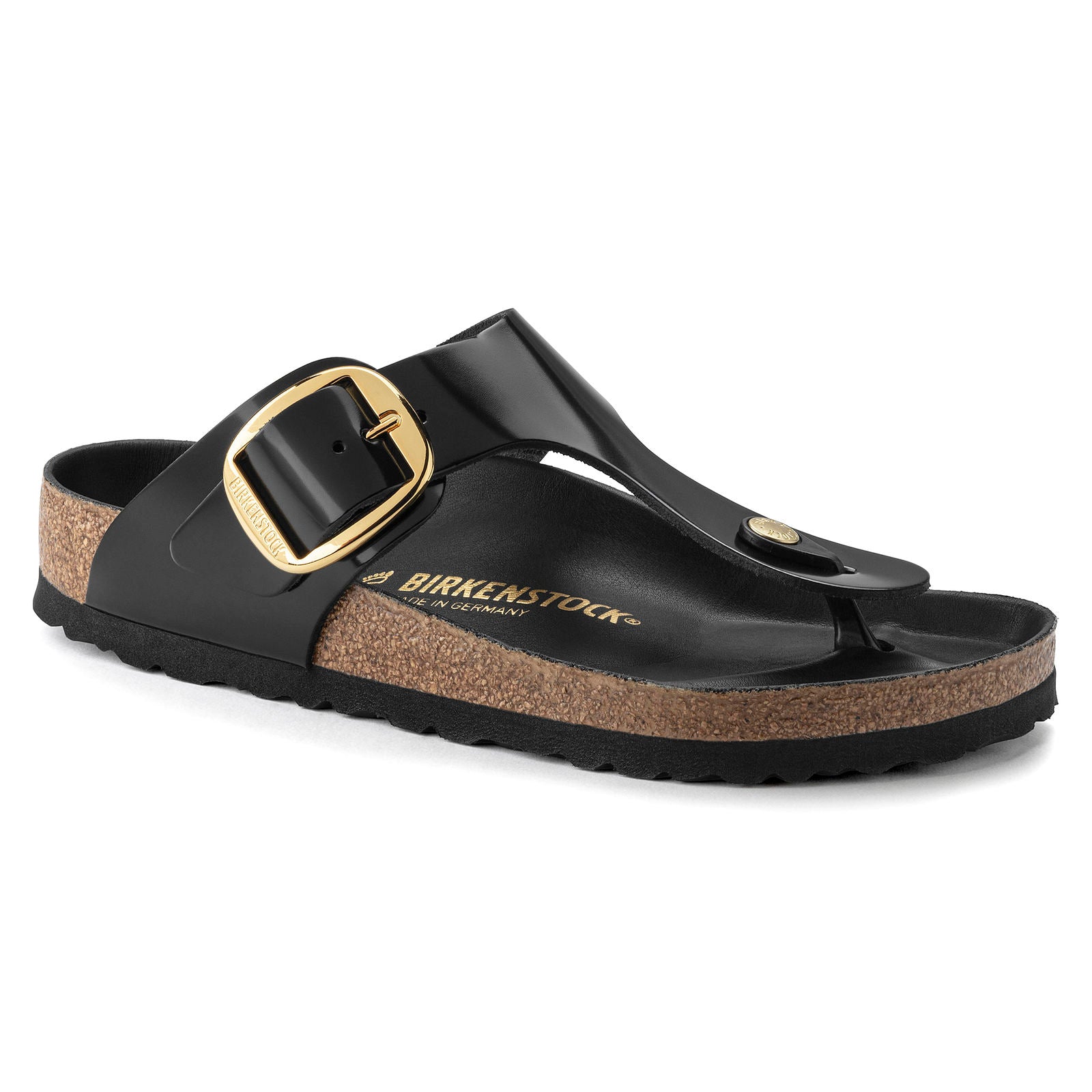 BIRKENSTOCK GIZEH BIG BUCKLE HIGH SHINE LEATHER | BLACK
