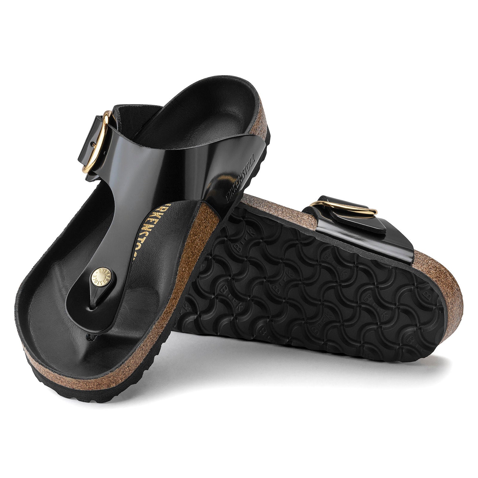 BIRKENSTOCK GIZEH BIG BUCKLE HIGH SHINE LEATHER | BLACK