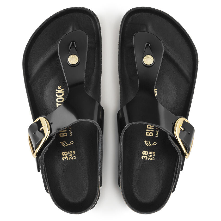 BIRKENSTOCK GIZEH BIG BUCKLE HIGH SHINE LEATHER | BLACK