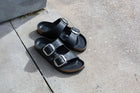 birkenstock arizona big buckle black leather silver buckle