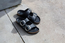 birkenstock arizona big buckle black leather silver buckle