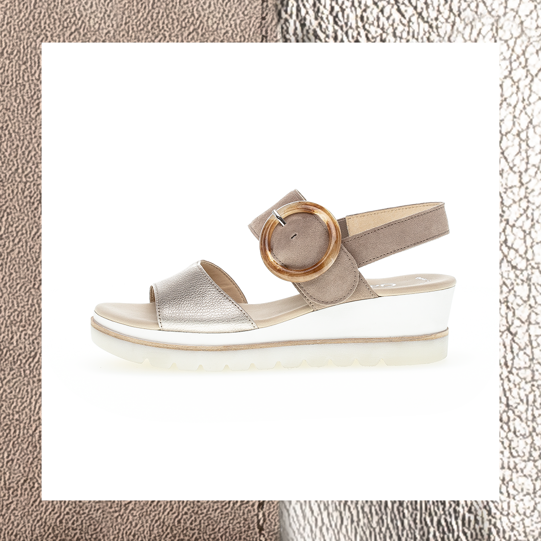 GABOR BUCKLE WEDGE SANDAL | PEWTER