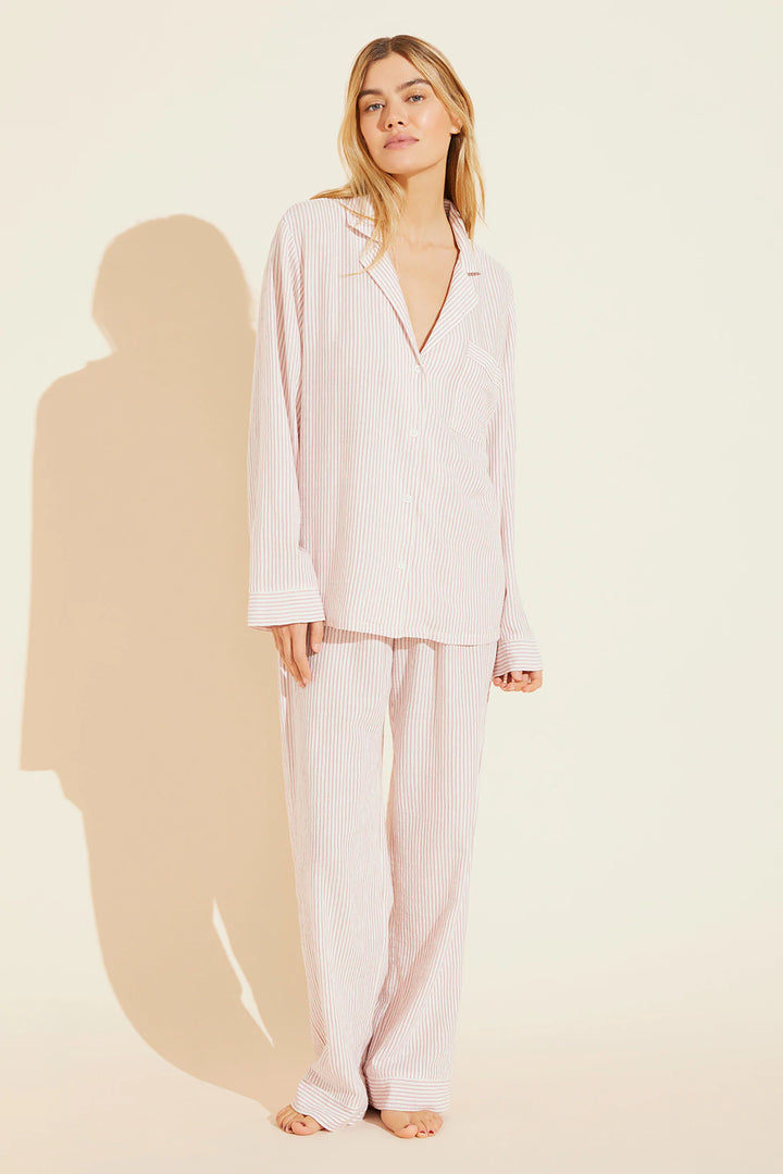 EBERJEY NAUTICO STRIPED WOVEN COTTON LONG PJ SET