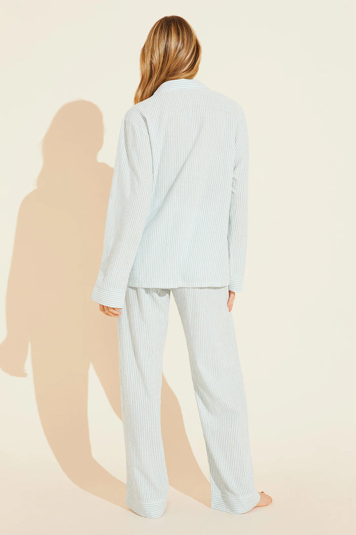 EBERJEY NAUTICO STRIPED WOVEN COTTON LONG PJ SET