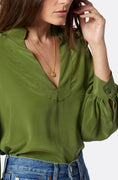 Load image into Gallery viewer, JOIE PERCI LONG SLEEVE SILK TOP | PESTO GREEN
